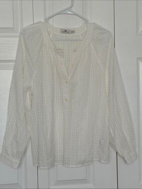 Vineyard Vines Ivory Dobby Clip Dot Long Sleeve Blouse